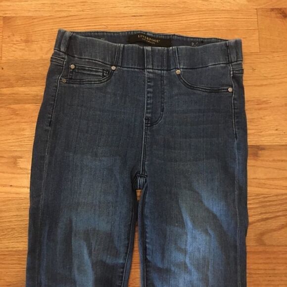 Liverpool size 2 jeggings cropped blue capri cuffed jeans - Picture 3 of 5